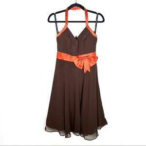 Alfred Angelo Brown and orange retro style fit & flare cocktail dress sz 4 B190